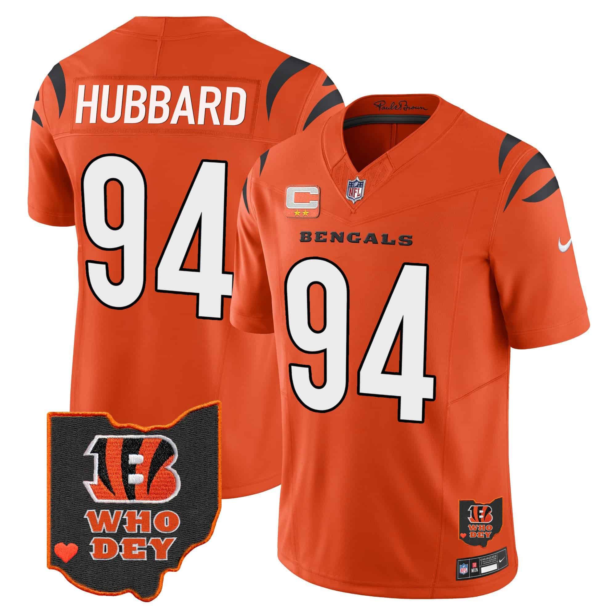 Men Cincinnati Bengals 94 Hubbard Orange 2024 Nike Patch Vapor Limited NFL Jersey